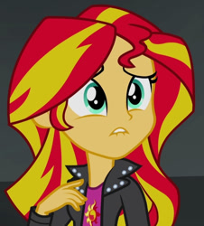 Size: 558x618 | Tagged: safe, imported from derpibooru, screencap, sunset shimmer, equestria girls, rainbow rocks, cropped, lip bite, solo