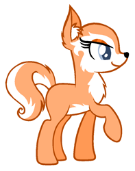 Size: 736x932 | Tagged: safe, artist:rochelle2014, imported from derpibooru, oc, oc only, fox, fox pony, hybrid, pony, base, chest fluff, ear fluff, eyelashes, raised hoof, simple background, smiling, solo, white background