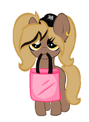 Size: 388x534 | Tagged: safe, artist:rochelle2014, imported from derpibooru, oc, oc only, earth pony, pony, bag, earth pony oc, hat, mouth hold, simple background, solo, white background