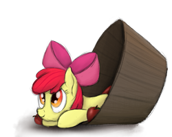 Size: 1099x878 | Tagged: artist needed, safe, artist:ahorseofcourse, imported from derpibooru, apple bloom, earth pony, pony, adorabloom, apple, barrel, cute, female, filly, foal, food, ponerpics import, simple background, solo, transparent background