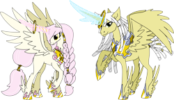 Size: 5414x3129 | Tagged: safe, artist:smilesupsidedown, imported from derpibooru, oc, oc only, alicorn, pony, adoptable, alicorn oc, base used, dreadlocks, duo, eyelashes, feathered fetlocks, female, glowing horn, hoof shoes, horn, looking back, mare, peytral, raised hoof, simple background, transparent background, wings