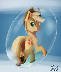 Size: 1600x1887 | Tagged: safe, artist:tenebrisnoctus, imported from derpibooru, part of a set, applejack, earth pony, pony, applejack's hat, bubble, cloven hooves, cowboy hat, crepuscular rays, doodle, female, green eyes, hat, in bubble, looking back, ocean, request, signature, solo, tail, underhoof, underwater, unshorn fetlocks, water