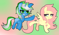 Size: 883x526 | Tagged: safe, artist:mystic galaxy, imported from derpibooru, fluttershy, oc, oc:igames, shipping