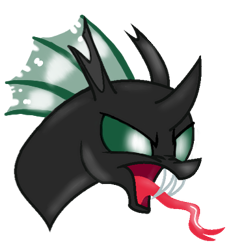 Size: 375x384 | Tagged: safe, artist:agdapl, imported from derpibooru, changeling, base used, bust, changelingified, crossover, fangs, forked tongue, male, simple background, solo, species swap, spy, team fortress 2, tongue out, transparent background
