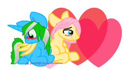 Size: 4864x2752 | Tagged: safe, artist:judi magic galaxy, imported from derpibooru, fluttershy, oc, oc:igames, shipping, shy