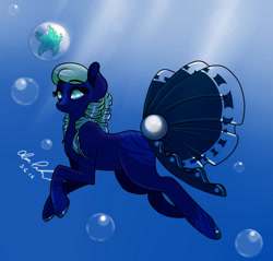 Size: 1150x1100 | Tagged: safe, artist:wildnature03, imported from derpibooru, oc, oc only, earth pony, pony, blue eyes, bubble, contest, crepuscular rays, female, ocean, signature, solo, sunlight, swimming, underwater, water