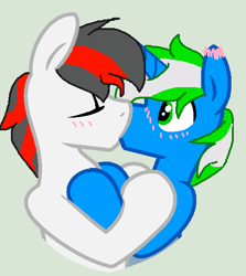 Size: 520x582 | Tagged: safe, artist:julia wc, imported from derpibooru, oc, oc only, oc:igames, oc:tiorafa, blushing, cute, duo, duo male, eyes closed, eyes open, gay, holding hooves, kissing, male, shipping, stallion, stallion on stallion, surprised