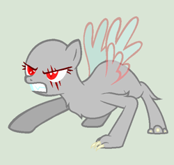 Size: 572x540 | Tagged: safe, artist:rainbowredpony123, artist:softybases, imported from derpibooru, oc, oc only, hengstwolf, pony, werewolf, angry, bald, base, chest fluff, claws, eye scar, gritted teeth, red eyes, scar, simple background, solo, transformation, wings