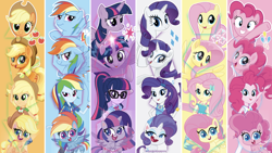 Size: 4096x2304 | Tagged: safe, imported from derpibooru, applejack, fluttershy, pinkie pie, rainbow dash, rarity, sci-twi, twilight sparkle, alicorn, earth pony, pegasus, pony, unicorn, equestria girls, equestria girls series, my little pony: pony life, my little pony: the movie, cutie mark, female, female focus, females only, g4.5, humane five, humane six, magical geodes, mane six, multeity, pony life, solo focus, twilight sparkle (alicorn), wallpaper