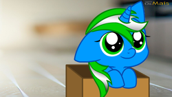 Size: 1920x1080 | Tagged: safe, artist:igames, imported from derpibooru, oc, oc:igames, baby, box, cute, female, filly