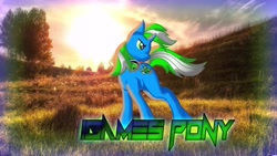 Size: 1280x720 | Tagged: safe, artist:igames, imported from derpibooru, oc, oc only, oc:igames, pony, unicorn, badass, cool, igames pony, looking right, solo, sun, sunset, tree