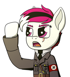 Size: 899x992 | Tagged: artist needed, source needed, safe, imported from derpibooru, oc, oc:razorwing, nazi, simple background, solo, swastika, transparent background, yelling