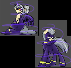 Size: 3000x2900 | Tagged: safe, artist:askhypnoswirl, imported from derpibooru, oc, oc:mercury shine, goo, pegasus, clothes, corrupted, costume, race swap, shadowbolts costume, solo, transformation