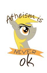 Size: 440x682 | Tagged: safe, artist:lionsca, edit, derpy hooves, pegasus, pony, atheism, bust, faith, female, mare, mouthpiece, portrait, simple background, solo, text, text edit, transparent background, unofficial edits thread