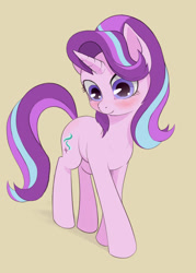 Size: 900x1260 | Tagged: safe, artist:zetamad, edit, editor:hotkinkajou, starlight glimmer, pony, unicorn, atg 2019, blushing, cute, female, glimmerbetes, newbie artist training grounds, solo, tan background, unofficial edits thread