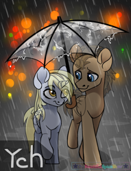 Size: 1960x2571 | Tagged: safe, artist:beautifulspaceshow, imported from derpibooru, derpy hooves, doctor whooves, time turner, alicorn, pony, alicornified, commission, cute, derpabetes, derpicorn, doctorderpy, female, looking at each other, male, mare, night, race swap, rain, raised hoof, raised leg, shipping, stallion, straight, umbrella, whoovesicorn, ych example, your character here