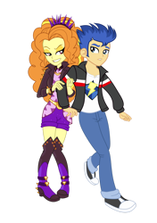 Size: 1280x1819 | Tagged: safe, artist:3d4d, imported from derpibooru, adagio dazzle, flash sentry, equestria girls, bracelet, clothes, female, flashagio, jacket, jewelry, leather jacket, male, shipping, shorts, simple background, spiked wristband, straight, transparent background, vector, wristband