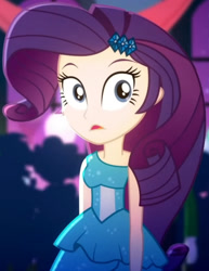 Size: 1920x2490 | Tagged: safe, imported from derpibooru, screencap, rarity, eqg summertime shorts, equestria girls, raise this roof, bare shoulders, cropped, cute, fall formal outfits, female, hairpin, open mouth, raribetes, sleeveless