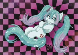 Size: 2048x1448 | Tagged: safe, artist:shacy's pagelings, imported from derpibooru, kotobukiya, earth pony, pony, anime, hatsune miku, kotobukiya hatsune miku pony, looking at you, ponified, smiling, solo, vocaloid