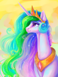 Size: 2520x3320 | Tagged: safe, artist:alissa1010, imported from derpibooru, princess celestia, alicorn, pony, bust, crown, digital art, female, high res, jewelry, long neck, mare, regalia, smiling, solo
