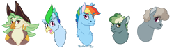 Size: 1280x353 | Tagged: safe, artist:quincydragon, imported from derpibooru, captain celaeno, rainbow dash, oc, oc:dust devil, oc:razor wind, oc:tornado twist, pony, my little pony: the movie, bust, female, male, parent:captain celaeno, parent:rainbow dash, portrait, simple background, transparent background