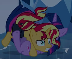 Size: 376x309 | Tagged: safe, imported from derpibooru, screencap, sunset shimmer, twilight sparkle, alicorn, pony, unicorn, equestria girls, equestria girls (movie), cropped, duo, duo female, female, mare, out of context, twilight sparkle (alicorn)