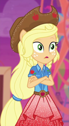 Size: 379x694 | Tagged: safe, imported from derpibooru, screencap, applejack, equestria girls, equestria girls series, rollercoaster of friendship, cropped, ponied up, solo, super ponied up