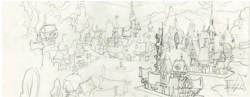 Size: 953x368 | Tagged: safe, artist:davedunnet, imported from derpibooru, concept art, monochrome, my little pony adventures, official, official art, pencil drawing, ponyville, show bible, sketch, traditional art