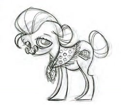Size: 1080x934 | Tagged: safe, artist:lauren faust, imported from derpibooru, granny smith, earth pony, pony, concept art, female, glasses, mare, monochrome, my little pony adventures, official, official art, pencil drawing, show bible, sketch, traditional art
