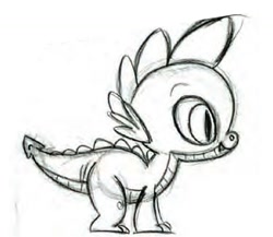 Size: 1080x939 | Tagged: safe, artist:lauren faust, imported from derpibooru, spike, dragon, concept art, monochrome, my little pony adventures, official, official art, pencil drawing, quadrupedal, show bible, sketch, traditional art