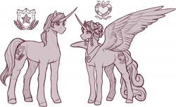 Size: 1411x861 | Tagged: safe, artist:kimyowolf, imported from derpibooru, princess cadance, shining armor, pony, monochrome