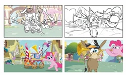 Size: 1080x640 | Tagged: safe, imported from derpibooru, cranky doodle donkey, pinkie pie, donkey, earth pony, pony, a friend in deed, season 2, the art of equestria, behind the scenes, comparison, female, male, storyboard, welcome song