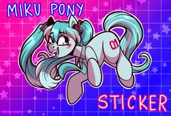 Size: 1713x1163 | Tagged: safe, artist:lrusu, imported from derpibooru, kotobukiya, earth pony, pony, anime, cutie mark, hatsune miku, headphones, kotobukiya hatsune miku pony, necktie, open mouth, ponified, vocaloid