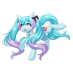 Size: 3000x3000 | Tagged: safe, alternate version, artist:ohhoneybee, imported from derpibooru, kotobukiya, earth pony, pony, anime, female, hatsune miku, high res, kotobukiya hatsune miku pony, mare, ponified, simple background, solo, transparent background, vocaloid