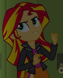Size: 451x559 | Tagged: safe, imported from derpibooru, screencap, sunset shimmer, equestria girls, equestria girls (movie), cropped, evil grin, grin, smiling, solo