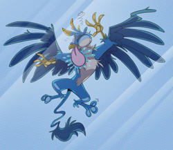 Size: 2285x1980 | Tagged: safe, artist:tacokatto, imported from derpibooru, gallus, griffon, against glass, glass, slapstick, splat, tongue out