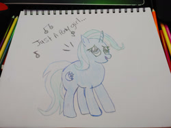 Size: 1280x960 | Tagged: safe, artist:dougtheloremaster, imported from derpibooru, part of a set, trixie, pony, unicorn, don't stop believing, journey, journey (band), part of a series, pencil, pencil drawing, photo, singing, sketchpad, song reference, traditional art