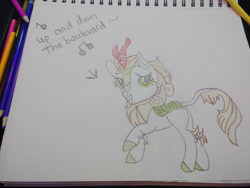 Size: 1280x960 | Tagged: safe, artist:dougtheloremaster, imported from derpibooru, part of a set, autumn blaze, kirin, don't stop believing, grin, journey, journey (band), part of a series, pencil, pencil drawing, photo, singing, sketchpad, smiling, song reference, traditional art