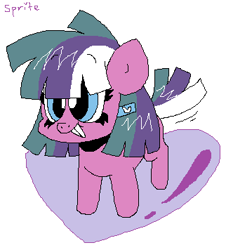 Size: 322x356 | Tagged: safe, artist:spritecranbirdie, imported from derpibooru, toola roola, earth pony, pony, alternate color palette, beta, beta toola roola, blue eyes, female, hairclip, heart, simple background, smiling