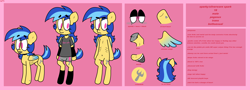 Size: 6006x2160 | Tagged: safe, artist:spritecranbirdie, imported from derpibooru, oc, oc only, oc:sparky, pegasus, pony, anorexic, bags under eyes, blood, blushing, clothes, colored wings, crying, cutie mark, gradient wings, heart, heart hoof, hoof heart, male, ponysona, reference sheet, teenager, tongue out, two toned mane, two toned tail, wings