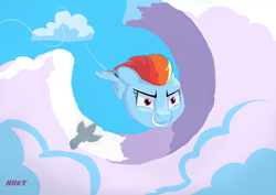 Size: 4960x3508 | Tagged: safe, artist:i love hurt, imported from derpibooru, rainbow dash, pegasus, pony, absurd resolution, cloud, female, flying, looking at you, looking back, looking back at you, mare, rainbow dash is best facemaker, sky, solo