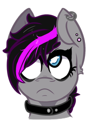 Size: 540x753 | Tagged: safe, artist:lazerblues, imported from derpibooru, oc, oc only, oc:damage case, earth pony, pony, collar, ear piercing, earth pony oc, male, piercing, solo, stallion