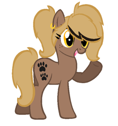 Size: 400x427 | Tagged: safe, artist:rochelle2014, imported from derpibooru, oc, oc only, oc:rochelle, earth pony, pony, ear piercing, earring, earth pony oc, eyelashes, female, freckles, jewelry, mare, open mouth, palindrome get, paw prints, piercing, pigtails, simple background, solo, underhoof, waving, white background