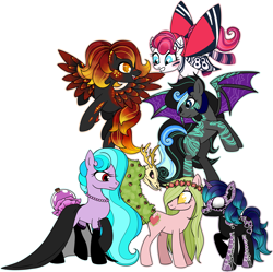 Size: 6091x6055 | Tagged: safe, artist:smilesupsidedown, imported from derpibooru, oc, oc only, bat pony, earth pony, pegasus, pony, augmented tail, bat pony oc, bat wings, clothes, coat markings, costume, earth pony oc, female, flying, grin, looking back, looking down, pegasus oc, simple background, skeleton costume, smiling, socks (coat markings), transparent background, wings