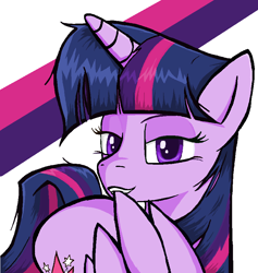 Size: 866x914 | Tagged: safe, artist:sallycars, imported from derpibooru, twilight sparkle, alicorn, pony, bedroom eyes, biting, female, grooming, legitimately amazing mspaint, looking at you, mare, ms paint, out of context, preening, simple background, solo, twilight sparkle (alicorn), white background, wing bite