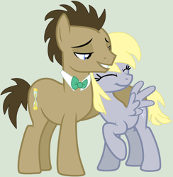 Size: 3068x3140 | Tagged: safe, artist:jadeharmony, artist:jadethepegasus, artist:krystalheartbases, imported from derpibooru, derpy hooves, doctor whooves, time turner, earth pony, pegasus, pony, bowtie, doctorderpy, eyes closed, female, gray background, grin, high res, hug, male, mare, raised hoof, shipping, simple background, smiling, stallion, straight