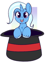 Size: 473x673 | Tagged: safe, artist:lulubell, imported from derpibooru, trixie, pony, unicorn, chest fluff, cute, diatrixes, female, happy, hat, looking at you, mare, open mouth, smiling, solo, top hat