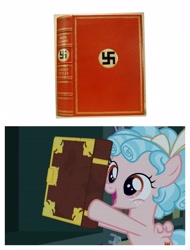 Size: 3106x4096 | Tagged: safe, deleted from derpibooru, imported from ponybooru, screencap, cozy glow, pegasus, pony, the summer sun setback, book, cozybetes, cute, mein kampf, nazi, solo, this will not end well, we are going to hell