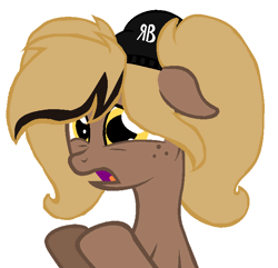 Size: 684x660 | Tagged: safe, artist:rochelle2014, imported from derpibooru, oc, oc only, oc:rochelle, earth pony, pony, base used, bust, earth pony oc, female, floppy ears, freckles, hat, mare, open mouth, simple background, solo, white background