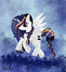 Size: 1153x1255 | Tagged: safe, artist:rochelle2014, imported from derpibooru, oc, oc only, pegasus, pony, braid, braided tail, chest fluff, ear fluff, eyelashes, female, flying, mare, paw prints, pegasus oc, solo, wings